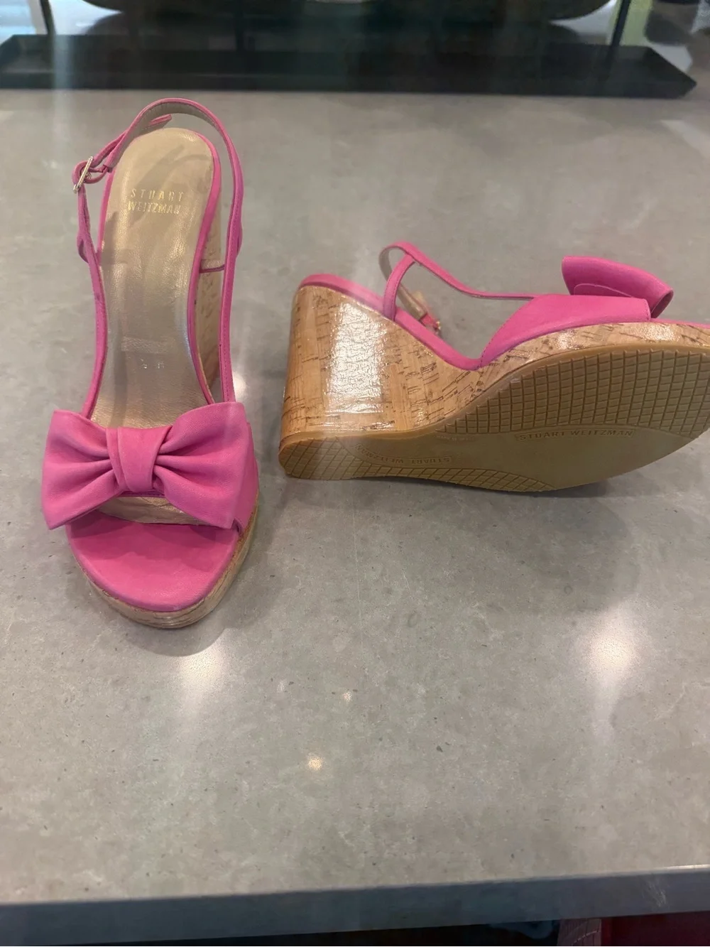 Stuart Weitzman Hot Pink Bow Slingback Heels